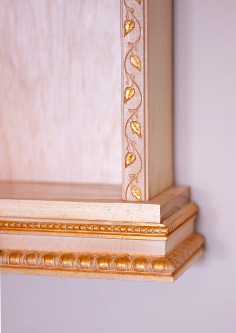 Catholic Wall Shrine – Wooden Home Altar for Family Prayer Corner | Handcrafted Shelf for Statues, Rosary, and Sacred Decor