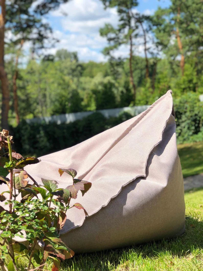 Modern bean bag chair, floor pillow cover, outdoor minimalist cushion, lounge pouf