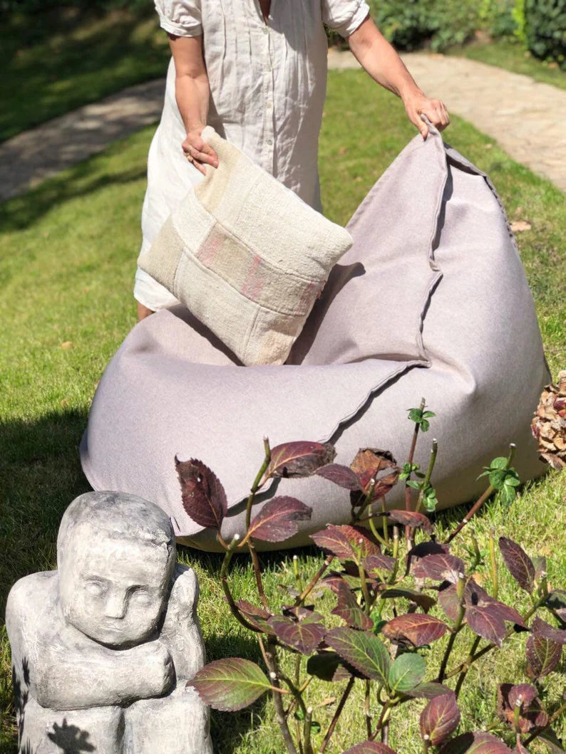 Modern bean bag chair, floor pillow cover, outdoor minimalist cushion, lounge pouf