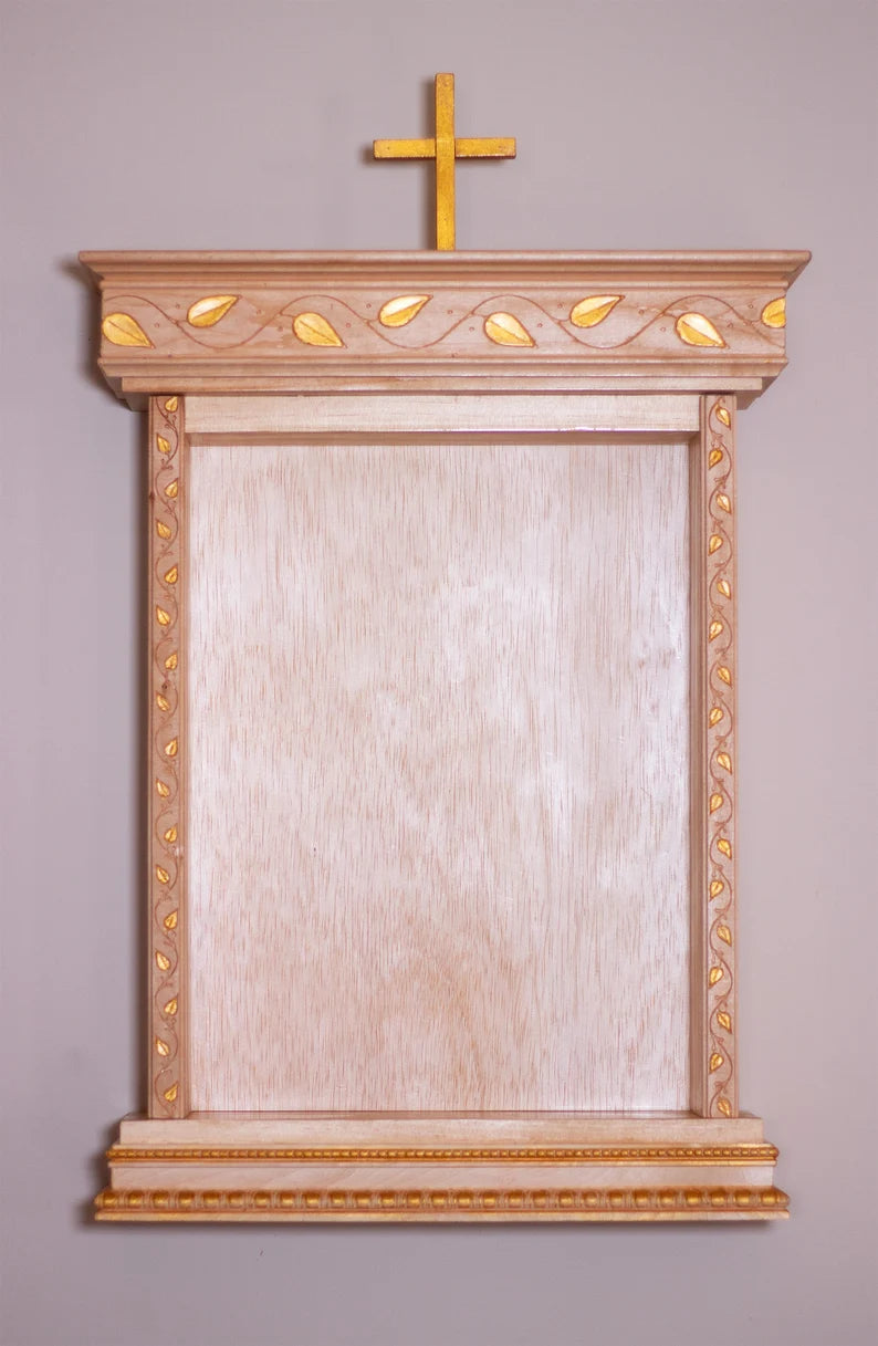 Catholic Wall Shrine – Wooden Home Altar for Family Prayer Corner | Handcrafted Shelf for Statues, Rosary, and Sacred Decor